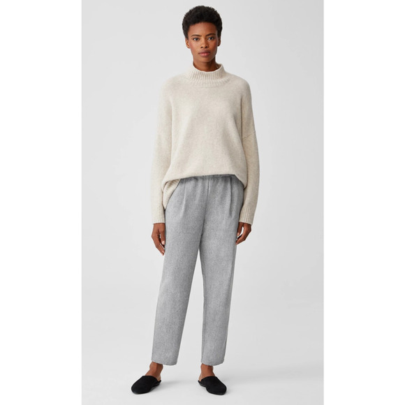 Eileen Fisher Soft Wool Flannel Pleated Tapered Pant Easy Fit Ankle Length Med M - Picture 1 of 12